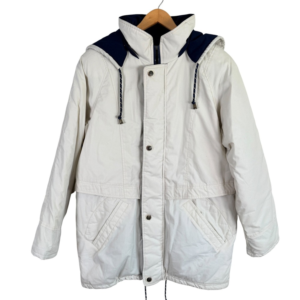 Pacific Trail Parka Jacket Mens M Off White Flannel Lined Hooded Outdoor Teflon